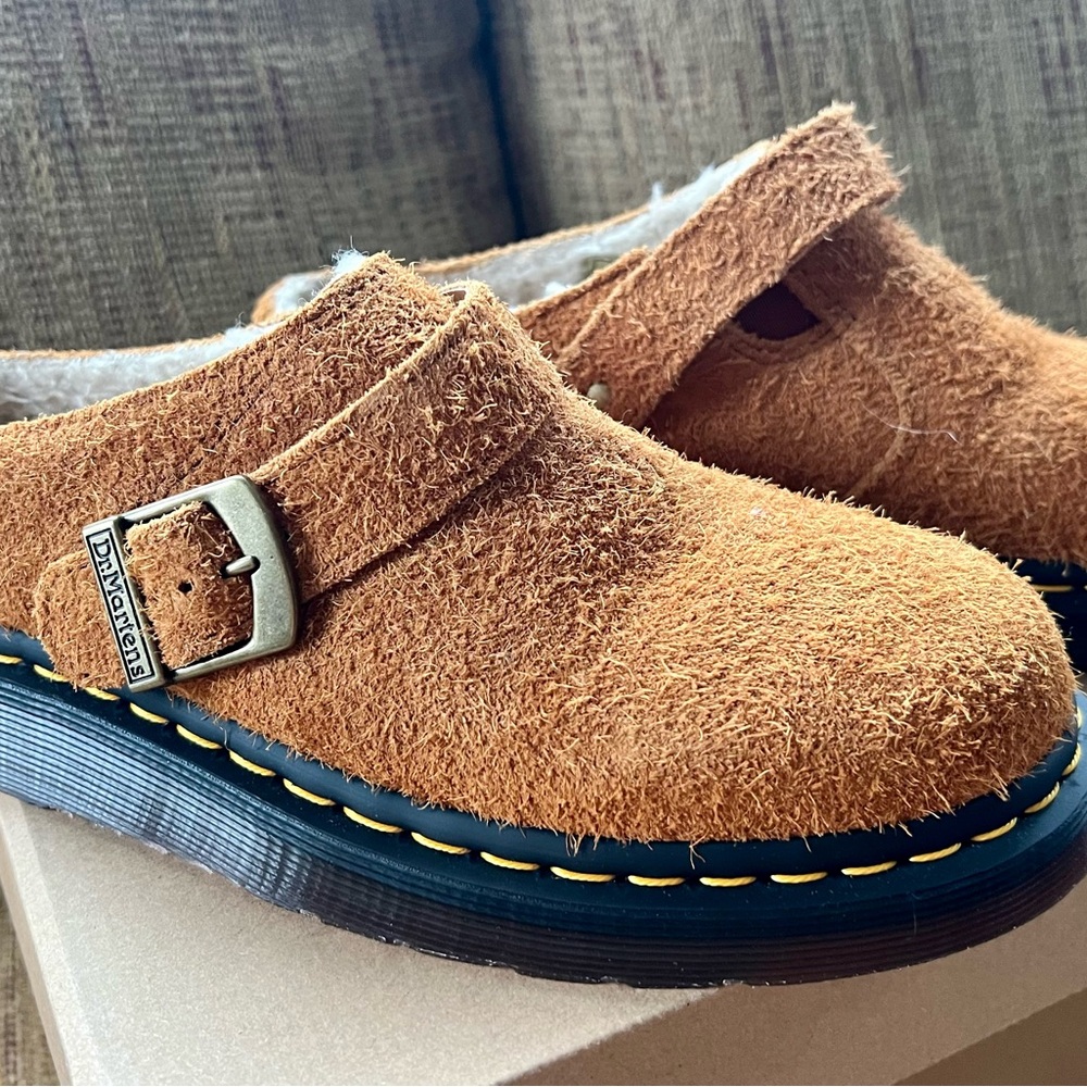 Dr. Martens Women’s Isham faux shearling lined suede slingback mules